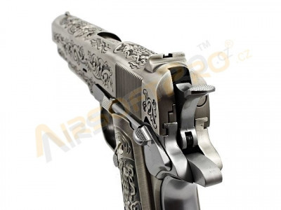 Pistola de airsoft M1911 - grabada, versión plata, gas blowb