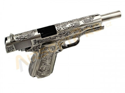 Pistola de airsoft M1911 - grabada, versión plata, gas blowb