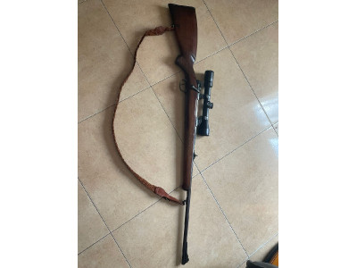 Rifle de cerrojo con visor y montura