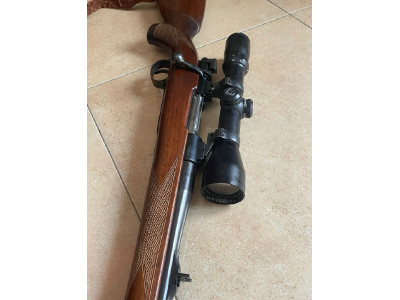 Rifle de cerrojo con visor y montura