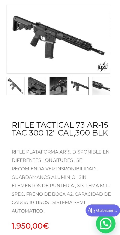 Rifle Tactical 73 AR-15 TAC 300 12″ Cal .300 BLK